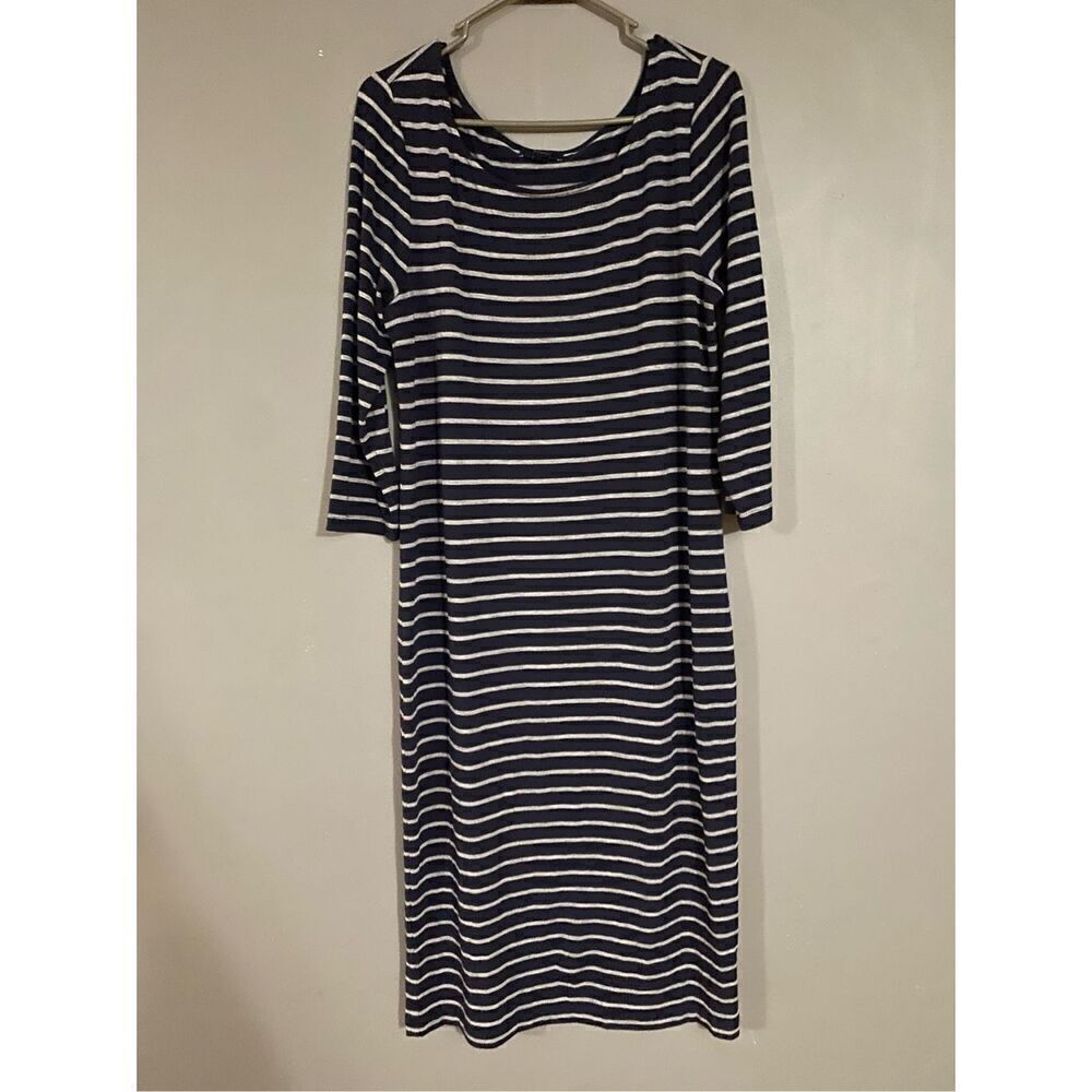 Gap Navy White Long Sleeve Knit MIDI Dress Size Large